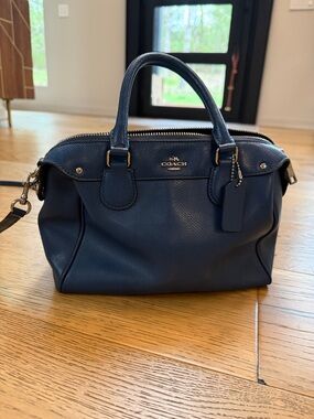 Coach Navy Pebbled Leather Satchel with Top Handles